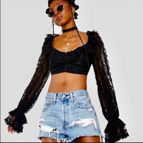 For Love And Lemons Tops - For Love and Lemons Quinn Crop Top witchcore Black Lace XS